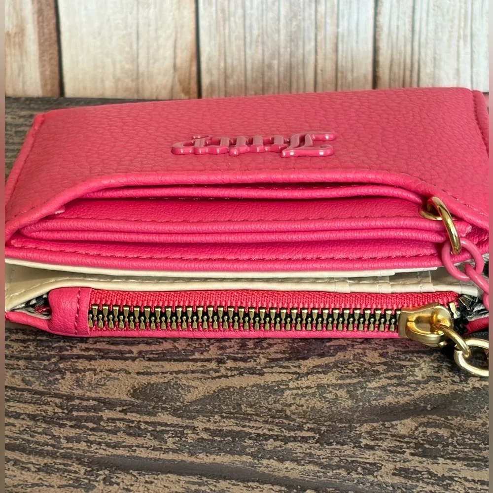 Juicy Couture Fuchsia Card Holder/Small Wallet with Two Tone Chain Wristlet - Picture 5 of 6